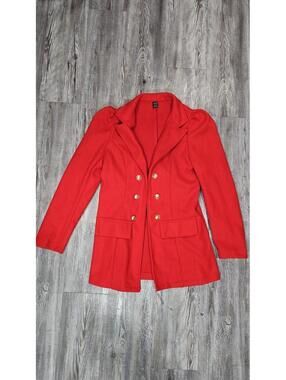 Red Blazer Jacket Womens Size Medium Gold Button Coat